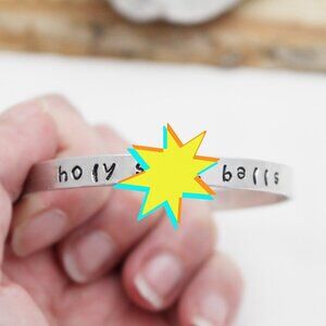 Holy Sh*t Balls - Hand Stamped Anodized Aluminum Bangle - Adjustable